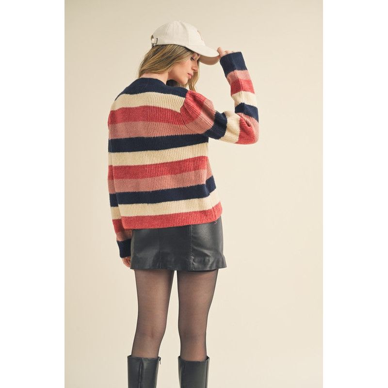 Women's Sweaters - Striped Colorblock Pullover Sweater -  - Cultured Cloths Apparel