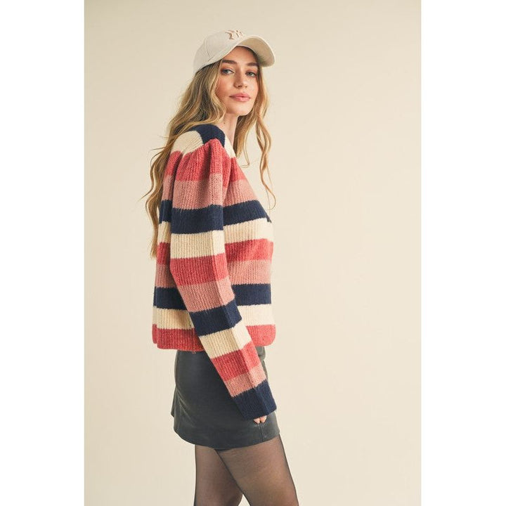 Women's Sweaters - Striped Colorblock Pullover Sweater -  - Cultured Cloths Apparel