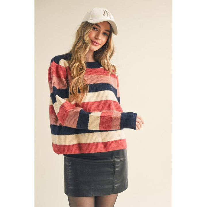 Women's Sweaters - Striped Colorblock Pullover Sweater -  - Cultured Cloths Apparel