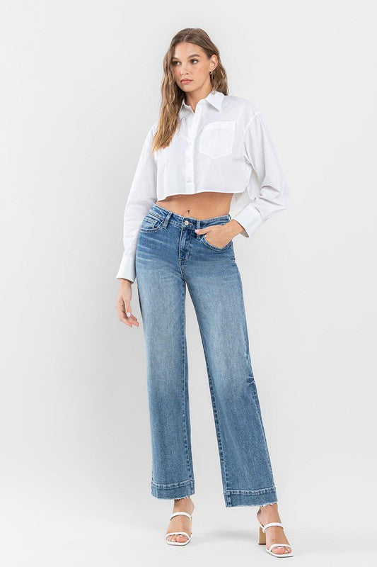 Denim - High Rise Wide Leg Jeans with Trouser Hem Detail -  - Cultured Cloths Apparel