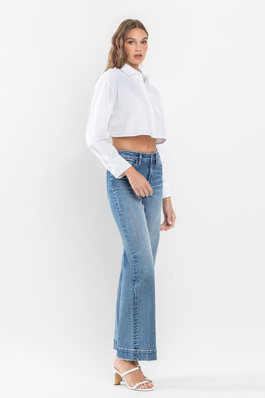 Denim - High Rise Wide Leg Jeans with Trouser Hem Detail -  - Cultured Cloths Apparel