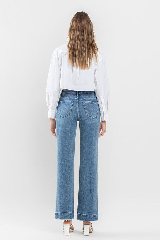 Denim - High Rise Wide Leg Jeans with Trouser Hem Detail -  - Cultured Cloths Apparel