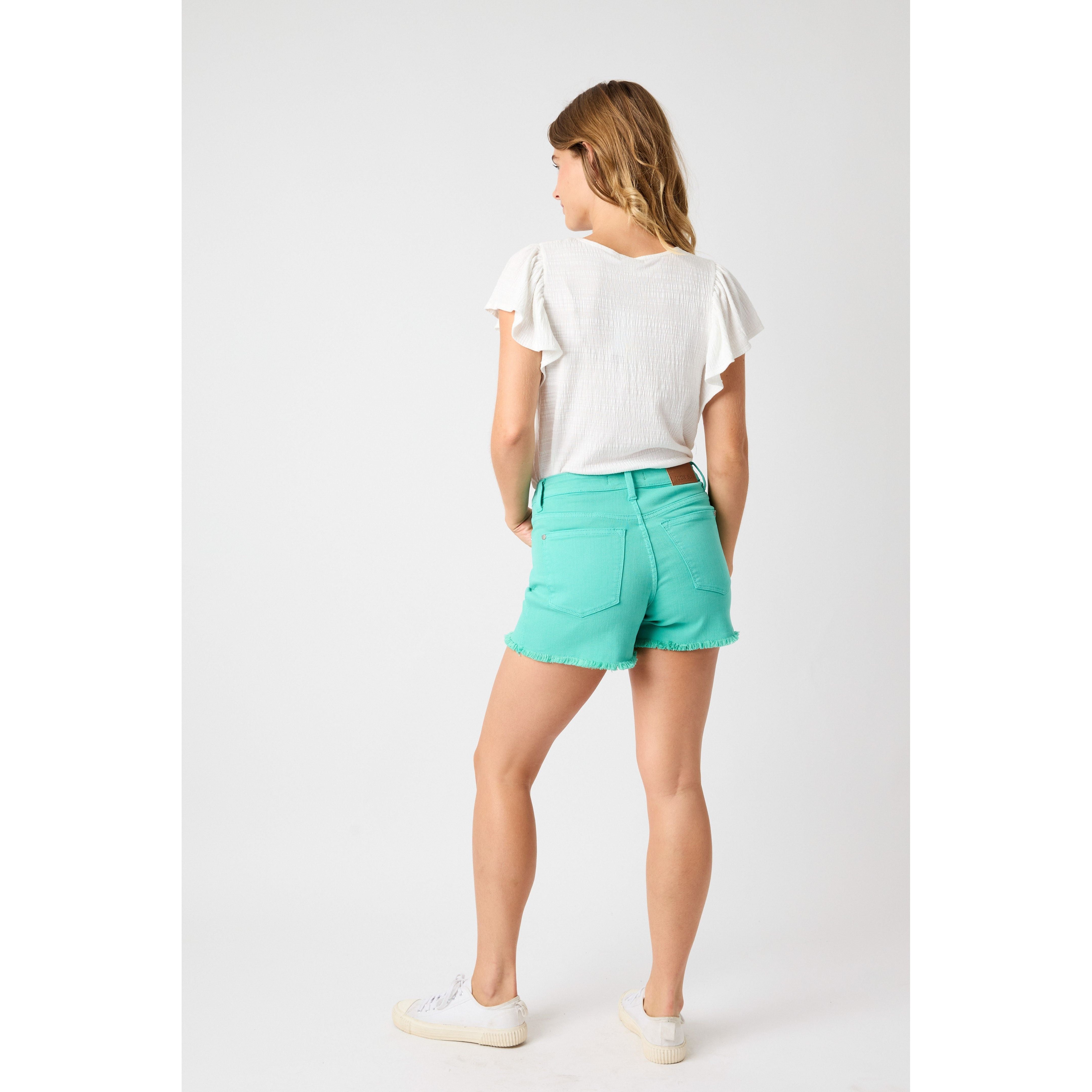 Judy Blue mid-rise garment dyed fray hem shorts