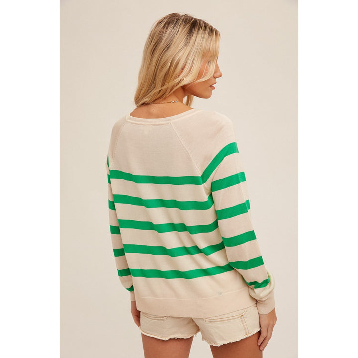 Women's Sweaters - Raglan Sleeve Basic Stripe Pullover Sweater Top -  - Cultured Cloths Apparel