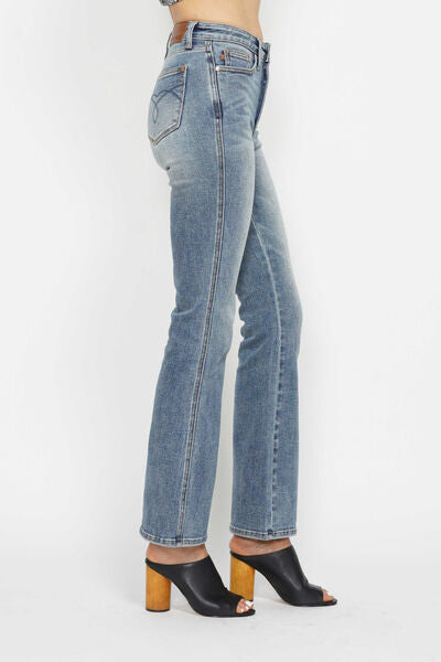 Denim - Judy Blue Tummy Control Back Embroidered Pocketed Bootcut Jeans - - Cultured Cloths Apparel