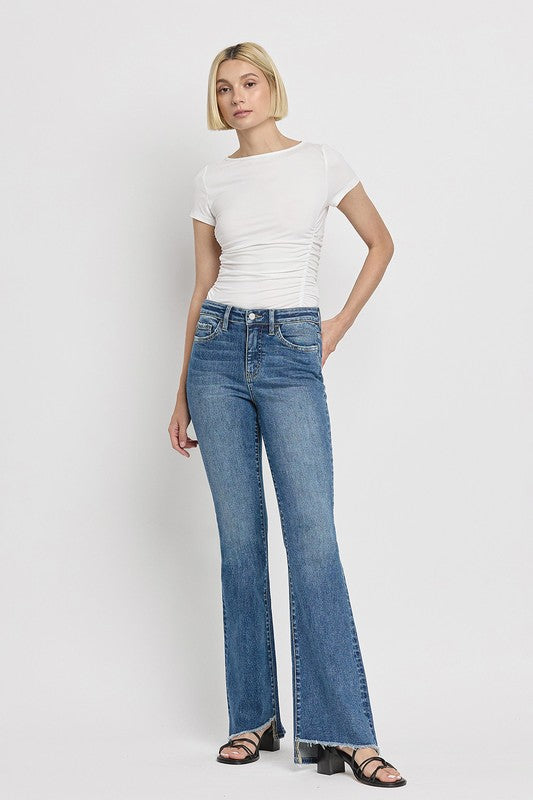 Denim - High Rise Slant Hem Flare Jeans -  - Cultured Cloths Apparel