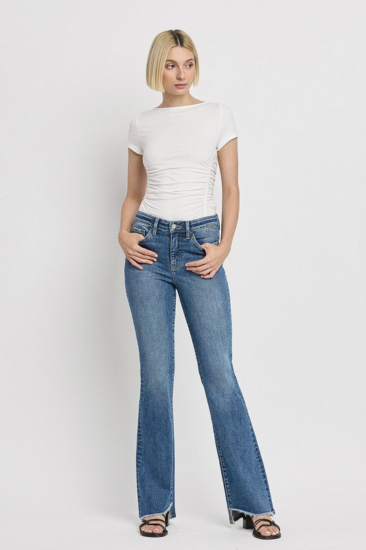 Denim - High Rise Slant Hem Flare Jeans -  - Cultured Cloths Apparel