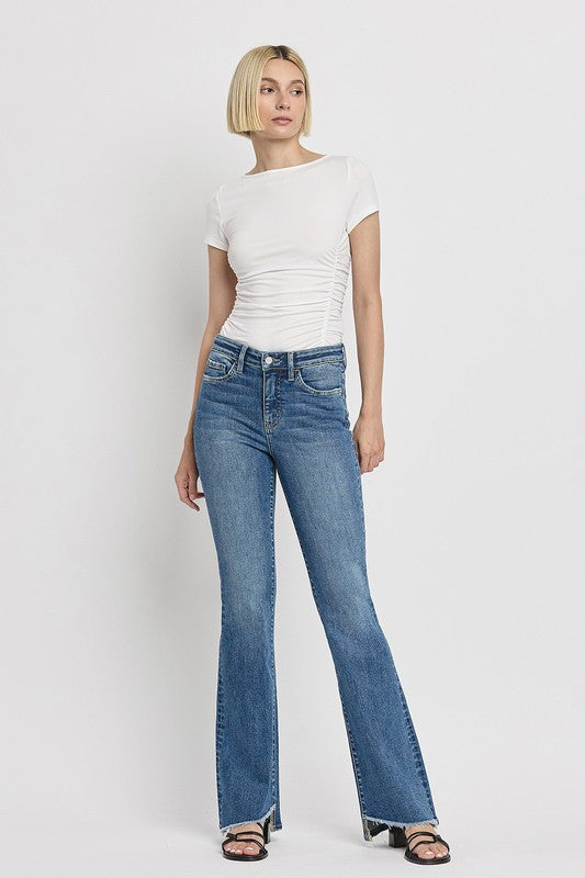 Denim - High Rise Slant Hem Flare Jeans -  - Cultured Cloths Apparel