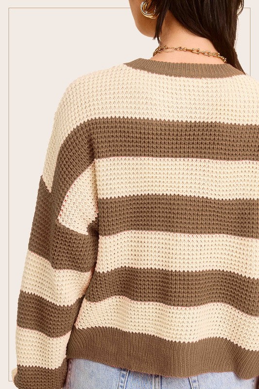 Women's Sweaters - Striped Round Neck Loose Fit Sweater -  - Cultured Cloths Apparel