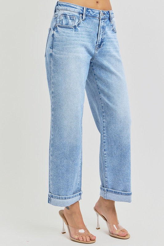 Denim - RISEN Full Size Ankle Wide Leg Cuffed Jeans - - Cultured Cloths Apparel