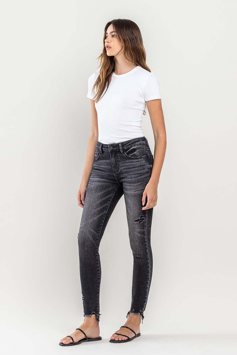 Denim - Lovervet Raw Hem Cropped Skinny Jeans -  - Cultured Cloths Apparel