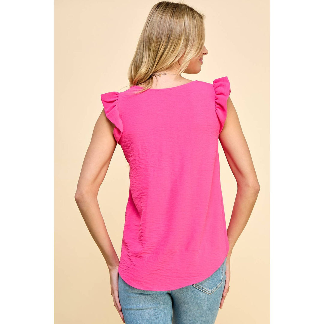 Women's Sleeveless - Solid Top with Ruffled Detailed Sleeves -  - Cultured Cloths Apparel