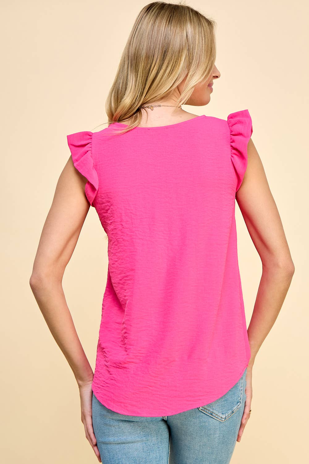 Women's Sleeveless - Solid Top with Ruffled Detailed Sleeves -  - Cultured Cloths Apparel