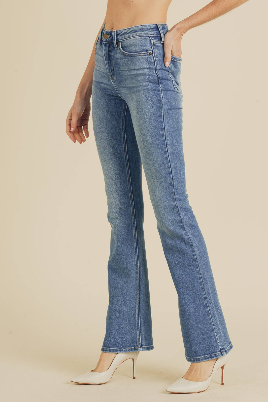 Denim - Dolly Long High Rise Skinny Flare Medium Blue Denim Jeans -  - Cultured Cloths Apparel