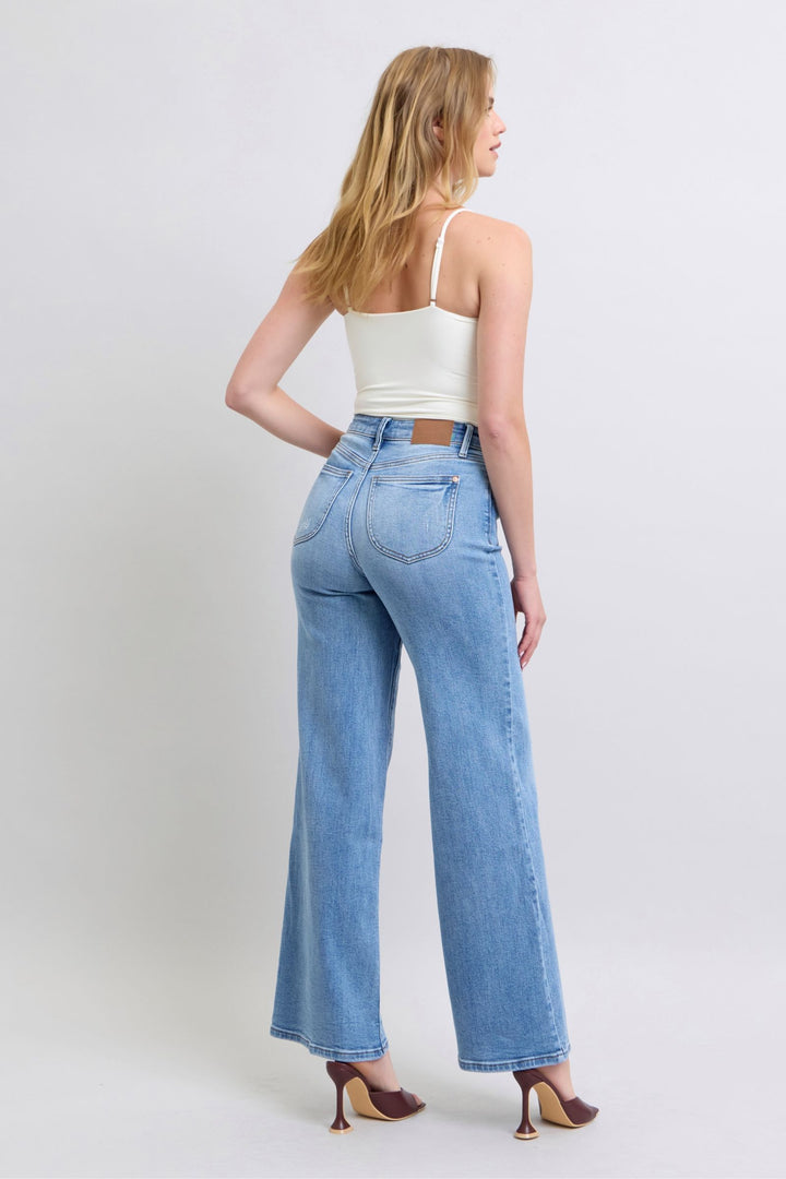 Denim - Judy Blue Full Size Wide Leg Jeans with Pockets - - Cultured Cloths Apparel