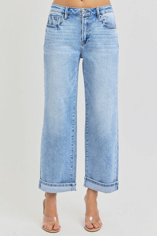 Denim - RISEN Full Size Ankle Wide Leg Cuffed Jeans - - Cultured Cloths Apparel