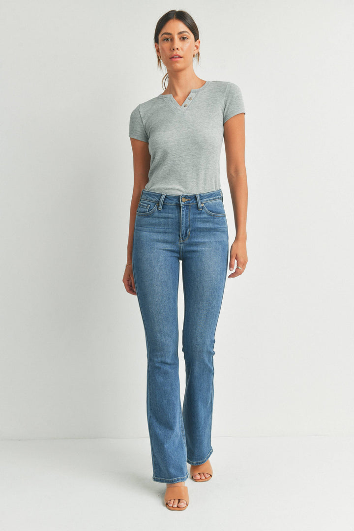 Denim - Dolly Long High Rise Skinny Flare Medium Blue Denim Jeans - MD Blue - Cultured Cloths Apparel