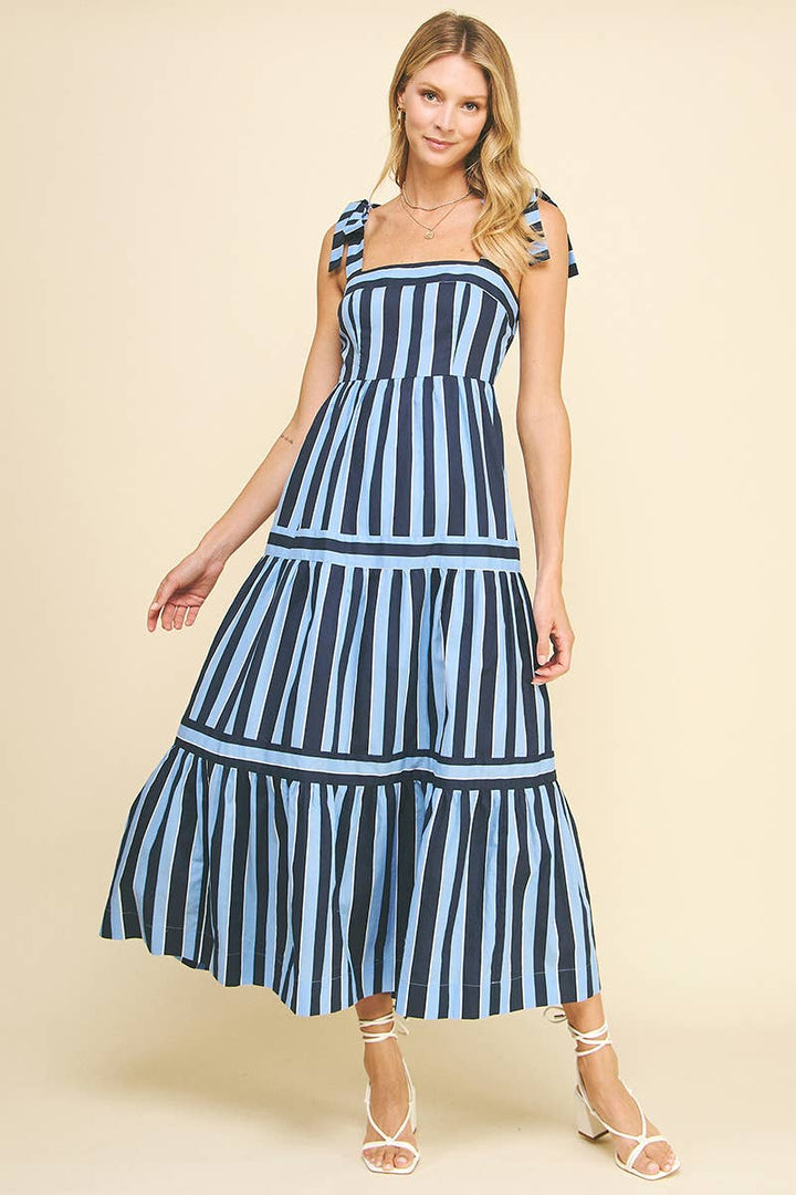 Women's Dresses - STRIPE TIERED MAXI DRESS - - Cultured Cloths Apparel