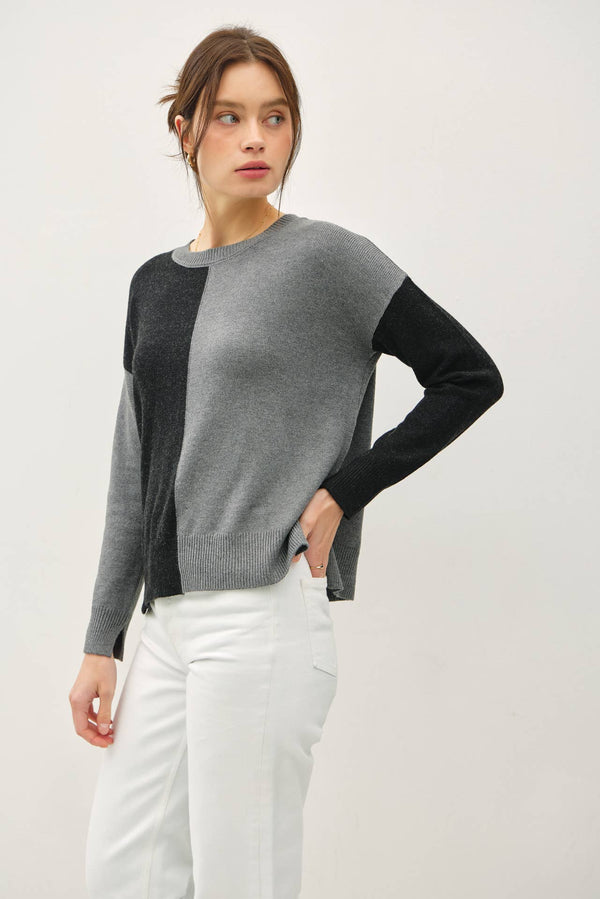 Women's Sweaters - COLOR BLOCKED BASIC ROUND NECK SWEATER -  - Cultured Cloths Apparel