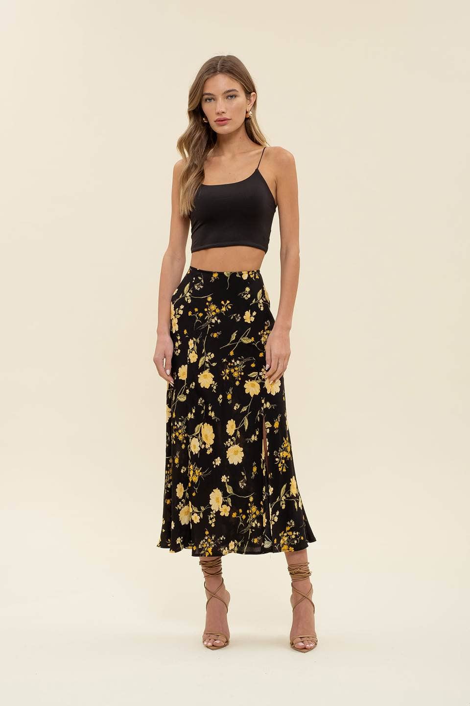 Women's Skirts - FLORAL HIGH WAIST SIDE SLIT BIAS MIDI SKIRT -  - Cultured Cloths Apparel