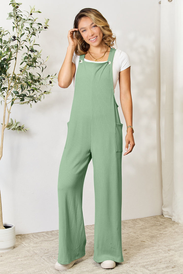 Romper - Double Take Full Size Wide Strap Overall with Pockets - - Cultured Cloths Apparel