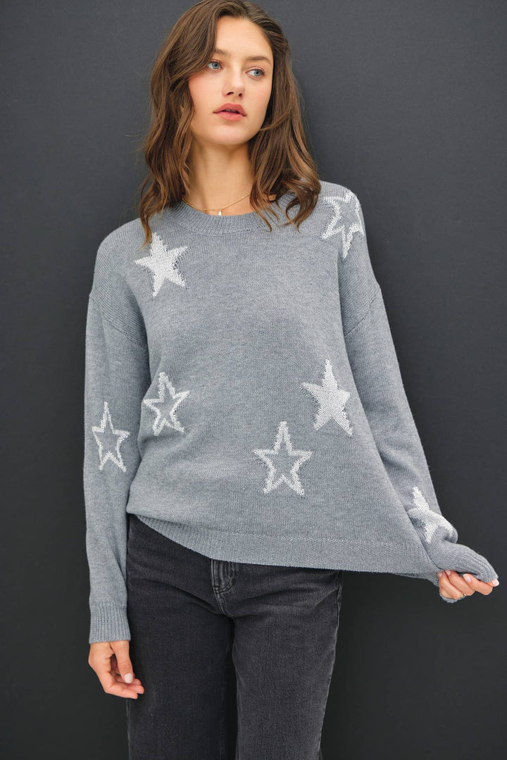 Women's Sweaters - CREW NECK SWEATER WITH METALLIC STAR DESIGN -  - Cultured Cloths Apparel