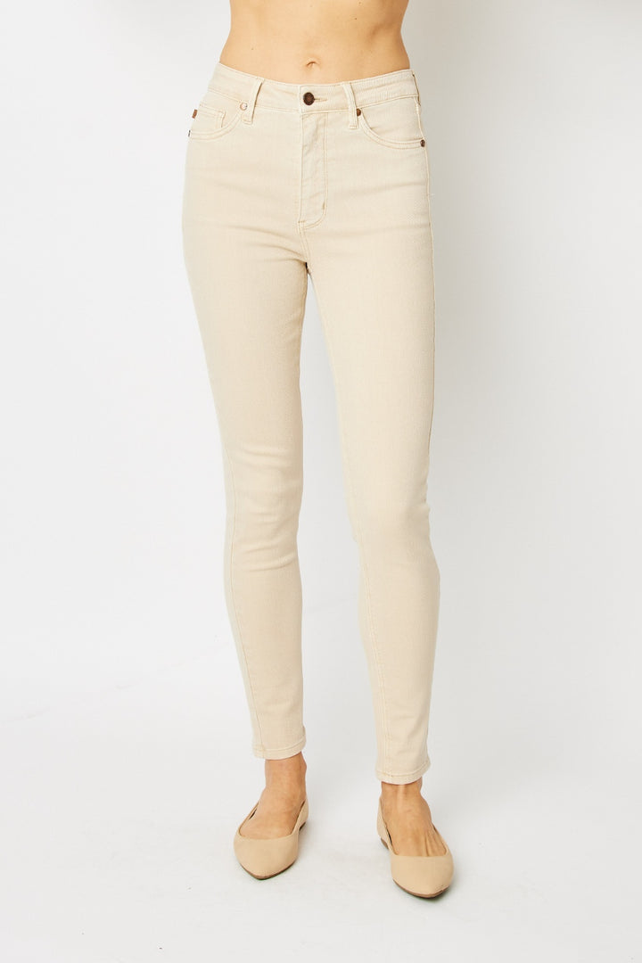 Denim - 88845 Judy Blue Full Size Garment Dyed Tummy Control Skinny Jeans - BONE - Cultured Cloths Apparel