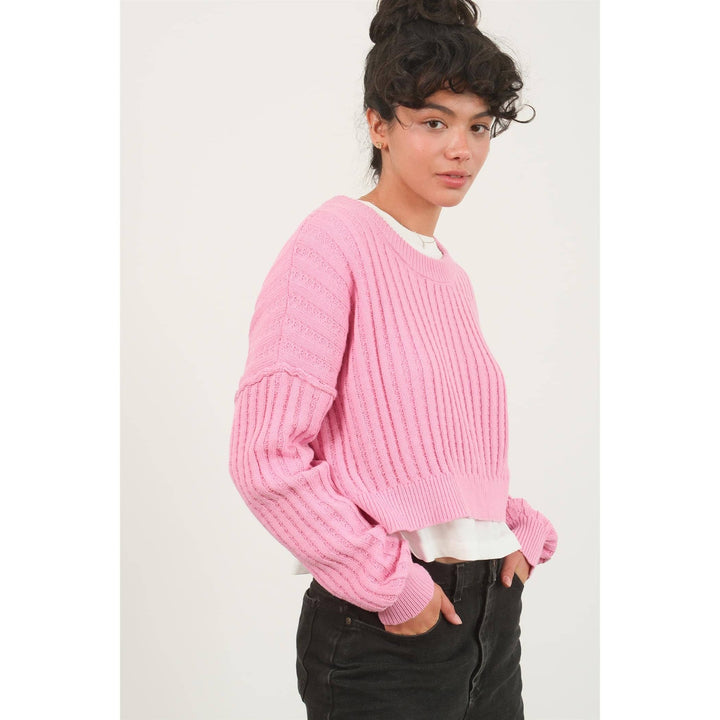 Women's Sweaters - CROPPED RIBBED LONG SLEEVE KNIT SWEATER -  - Cultured Cloths Apparel