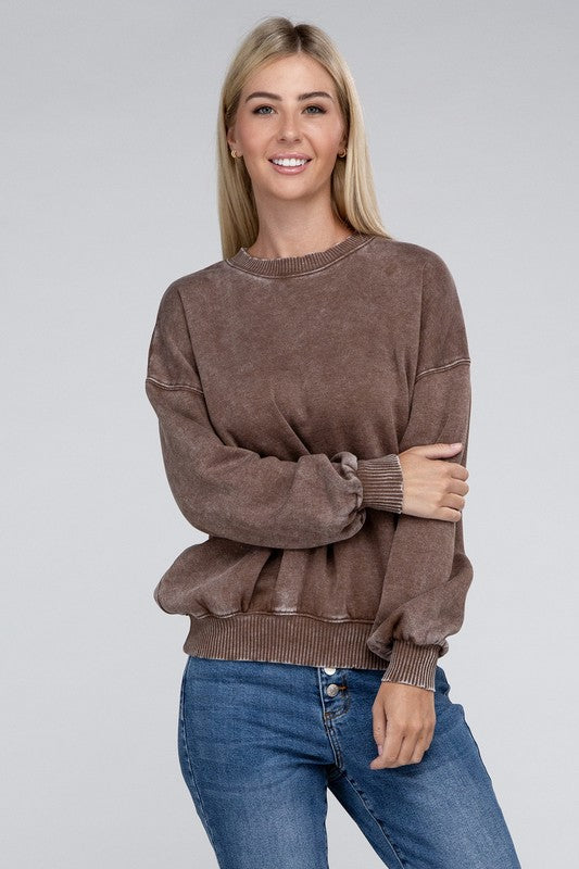 Women's Sweaters - Acid Wash Fleece Oversized Pullover -  - Cultured Cloths Apparel