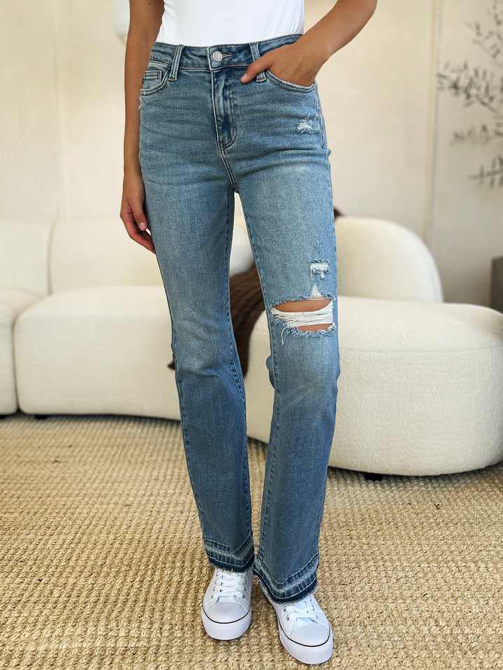 Denim - Judy Blue Full Size Mid Rise Destroyed Hem Distressed Jeans - Medium - Cultured Cloths Apparel