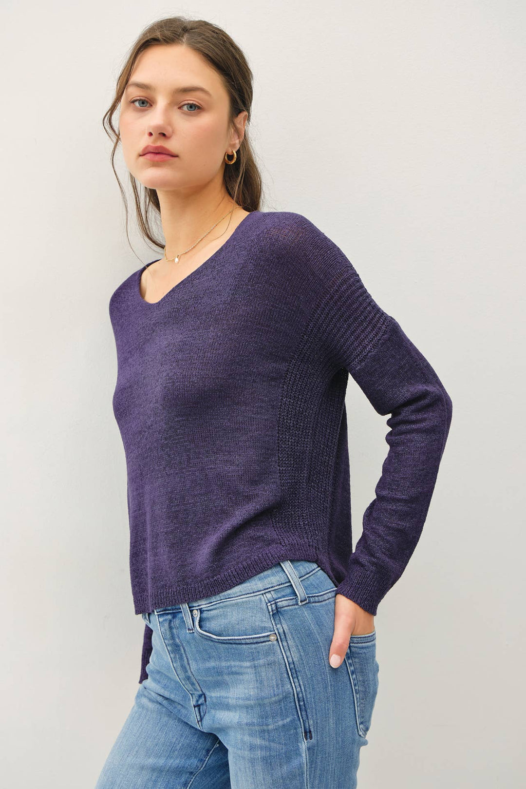 Women's Sweaters - BREEZY V-NECK CASUAL SWEATER - D. Navy - Cultured Cloths Apparel