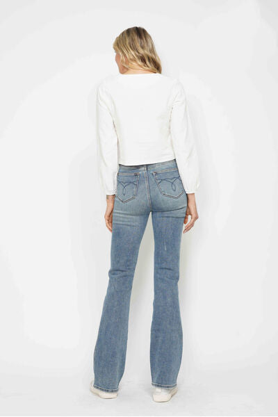 Denim - Judy Blue Tummy Control Back Embroidered Pocketed Bootcut Jeans - - Cultured Cloths Apparel