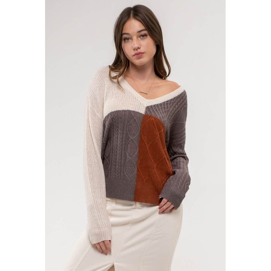 Women's Sweaters - Lightweight Colorblock Knit -  - Cultured Cloths Apparel