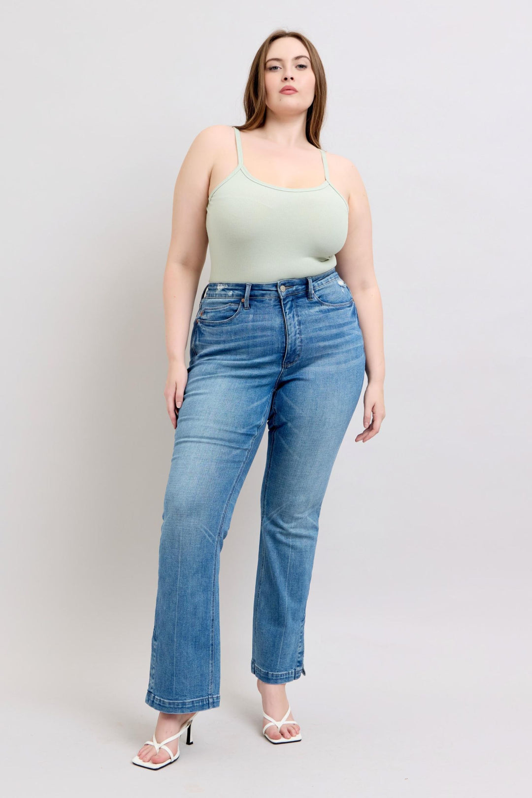 Denim - Judy Blue HW Tummy Control Vintage Wash Side Slit Slim Boot Jeans - - Cultured Cloths Apparel