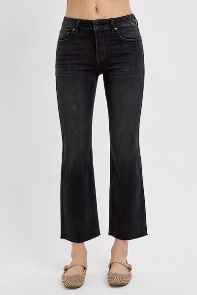 Denim - RISEN Tummy Control Mid Rise Crop Straight Jeans - Black - Cultured Cloths Apparel