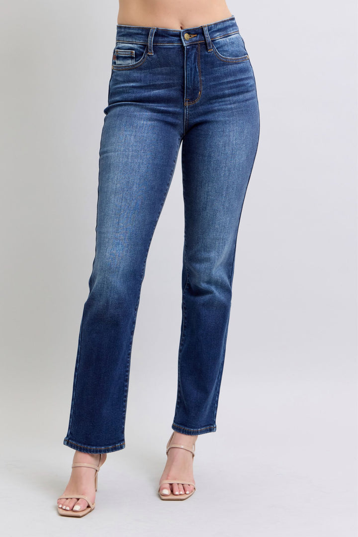 Denim - Judy Blue Full Size Washed Straight Leg Jeans with Pockets - Dark - Cultured Cloths Apparel