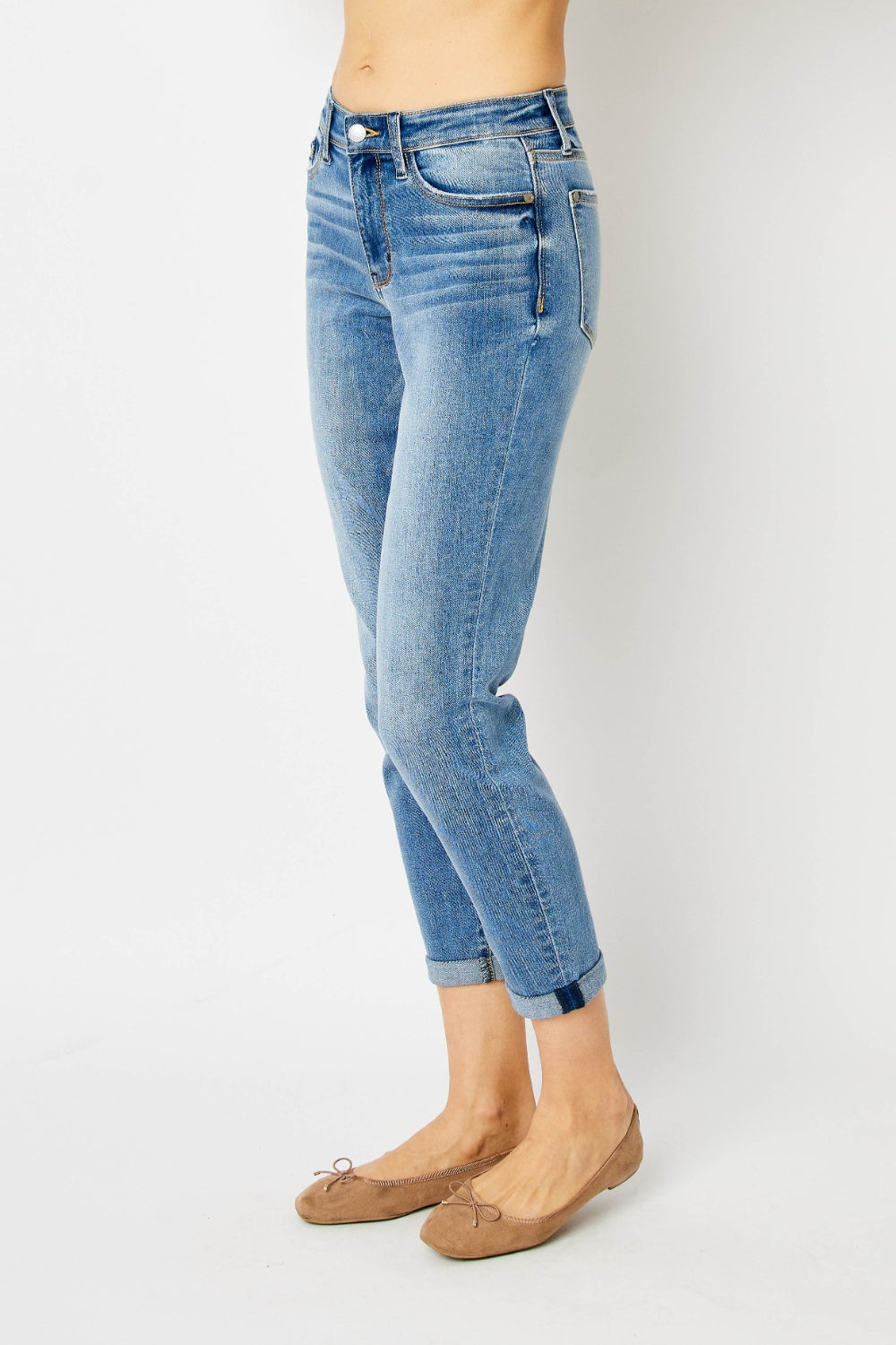 Denim - Judy Blue Full Size Cuffed Hem Slim Jeans -  - Cultured Cloths Apparel