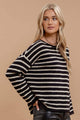 Women's Sweaters - STRIPE BOAT NECK DROP SHOULDER KNIT SWEATER -  - Cultured Cloths Apparel