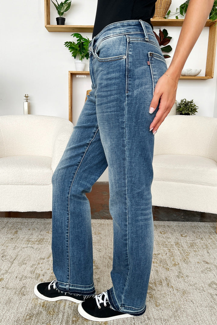 Denim - Judy Blue Full Size Mid Rise Release Hem Jeans -  - Cultured Cloths Apparel