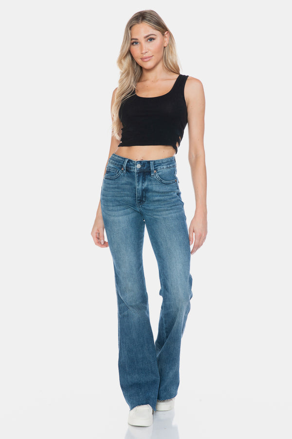 Denim - Judy Blue Full Size Tummy Control Cut Hem Flare Jeans -  - Cultured Cloths Apparel