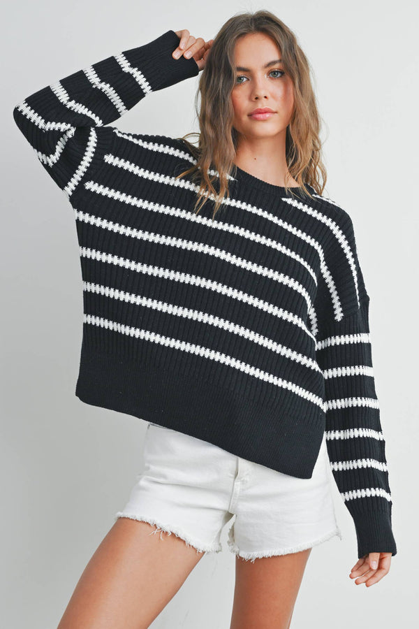 Women's Sweaters - BOAT NECK STRIPED KNIT SWEATER -  - Cultured Cloths Apparel