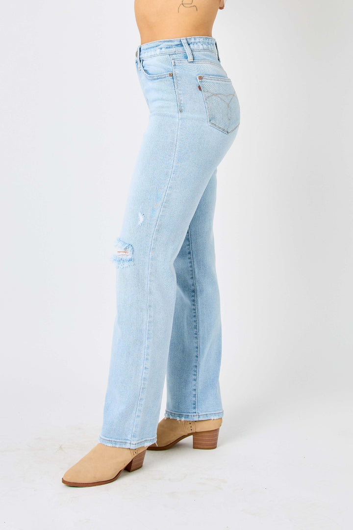 Denim - Judy Blue Full Size High Waist Distressed Straight Jeans -  - Cultured Cloths Apparel