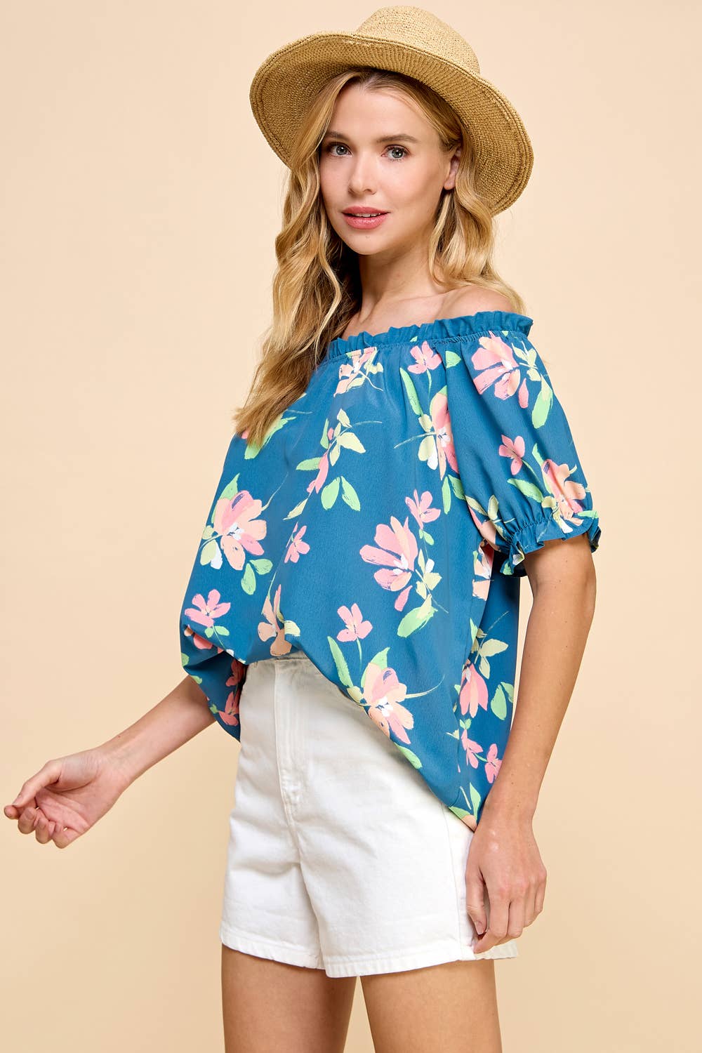 Women's Short Sleeve - Floral Printed Top with Optional Off-Shoulder -  - Cultured Cloths Apparel