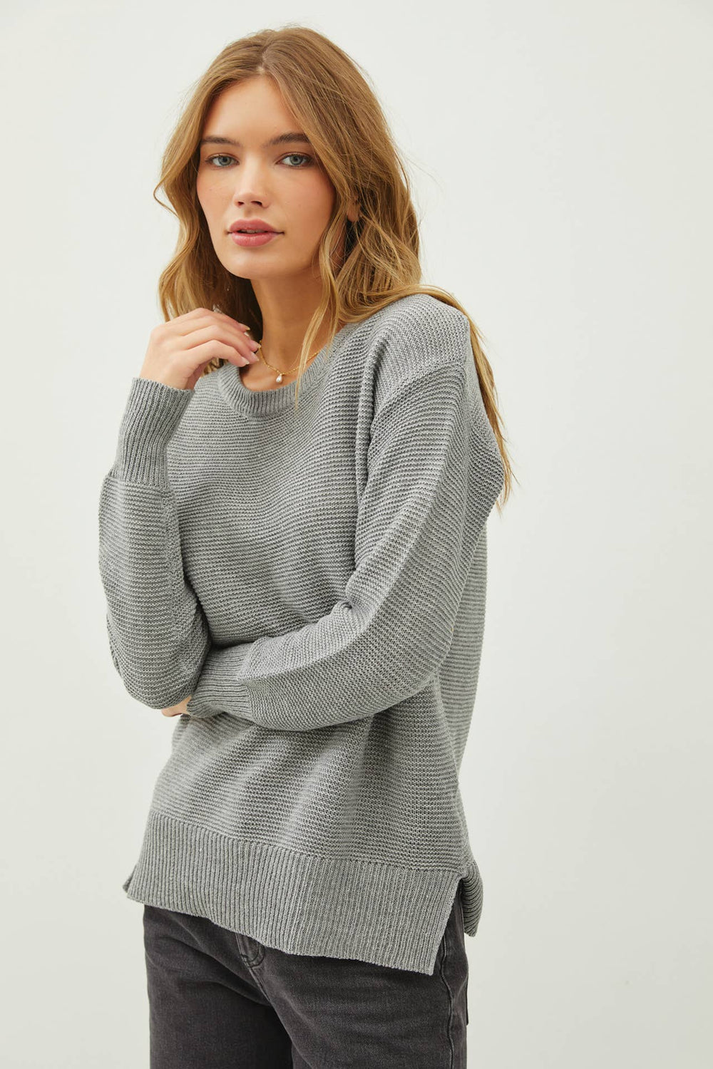 Women's Sweaters - BASIC ROUND NECK BOYFRIEND FIT SWEATER - H. Charcoal - Cultured Cloths Apparel