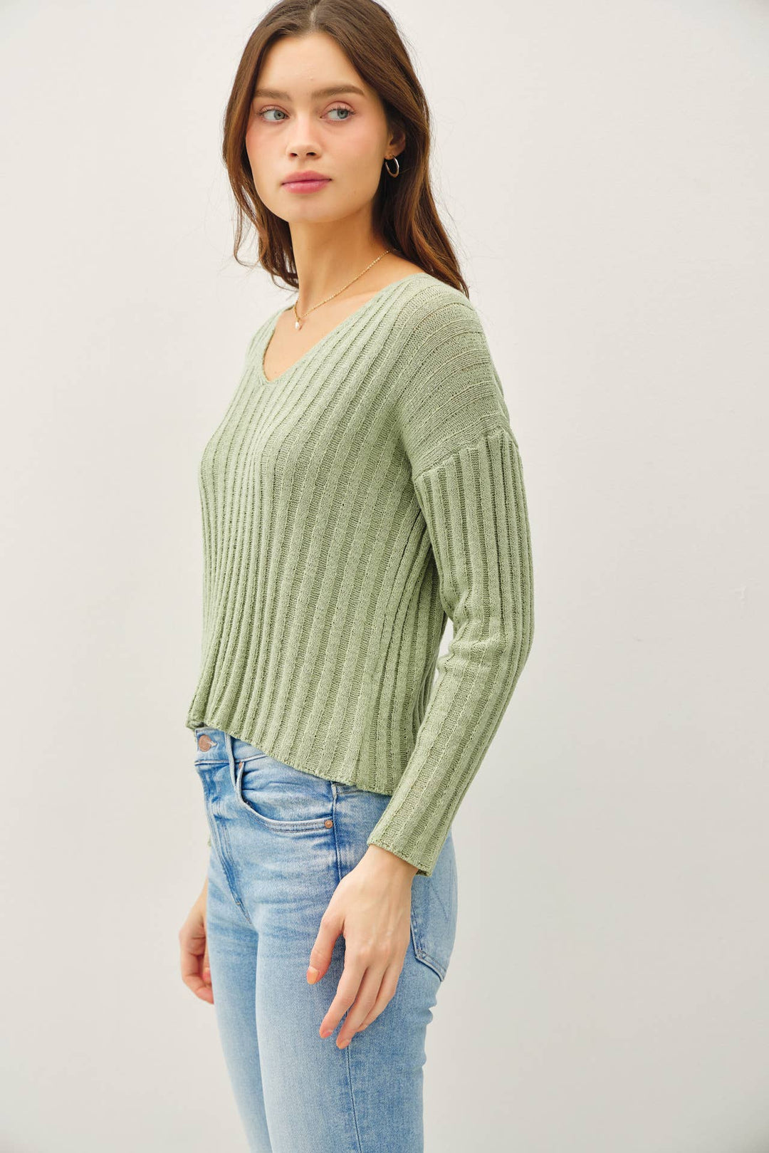 Women's Sweaters - RAISED RIB V-NECK SWEATER - - Cultured Cloths Apparel