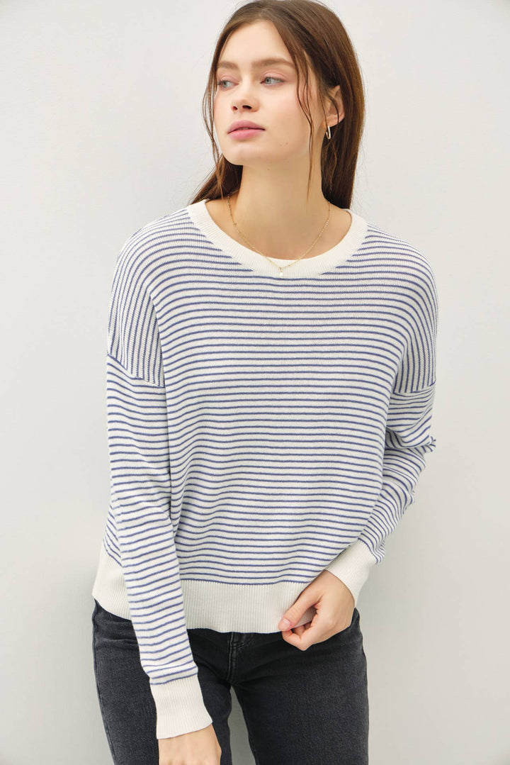 Women's Sweaters - STRIPED LONG SLEEVE SWEATER - - Cultured Cloths Apparel