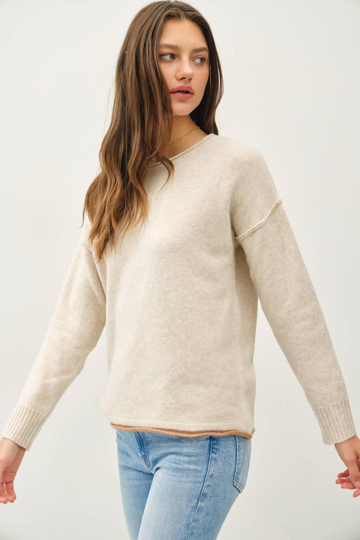 Women's Sweaters - COZY ACCENT COLOR SOLID SWEATER -  - Cultured Cloths Apparel