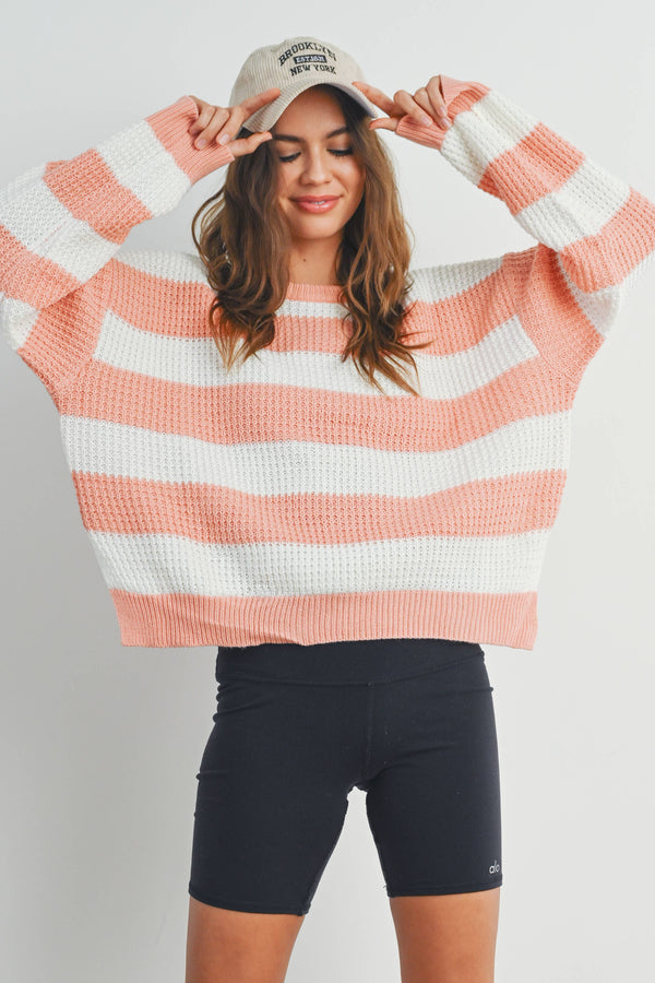 Women's Sweaters - STRIPED ROUND NECK LONG SLEEVE SWEATER -  - Cultured Cloths Apparel