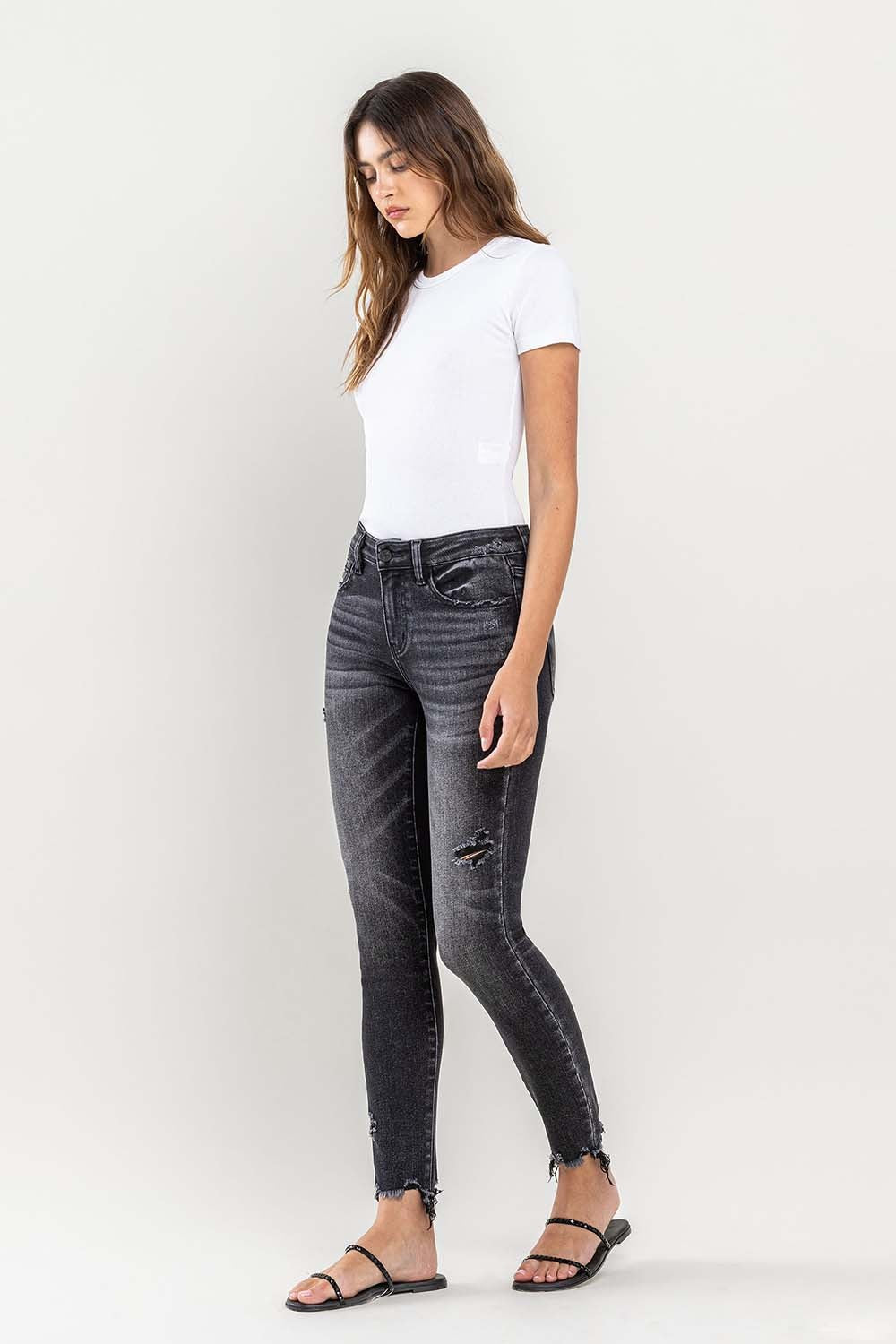 Denim - Lovervet Raw Hem Cropped Skinny Jeans -  - Cultured Cloths Apparel