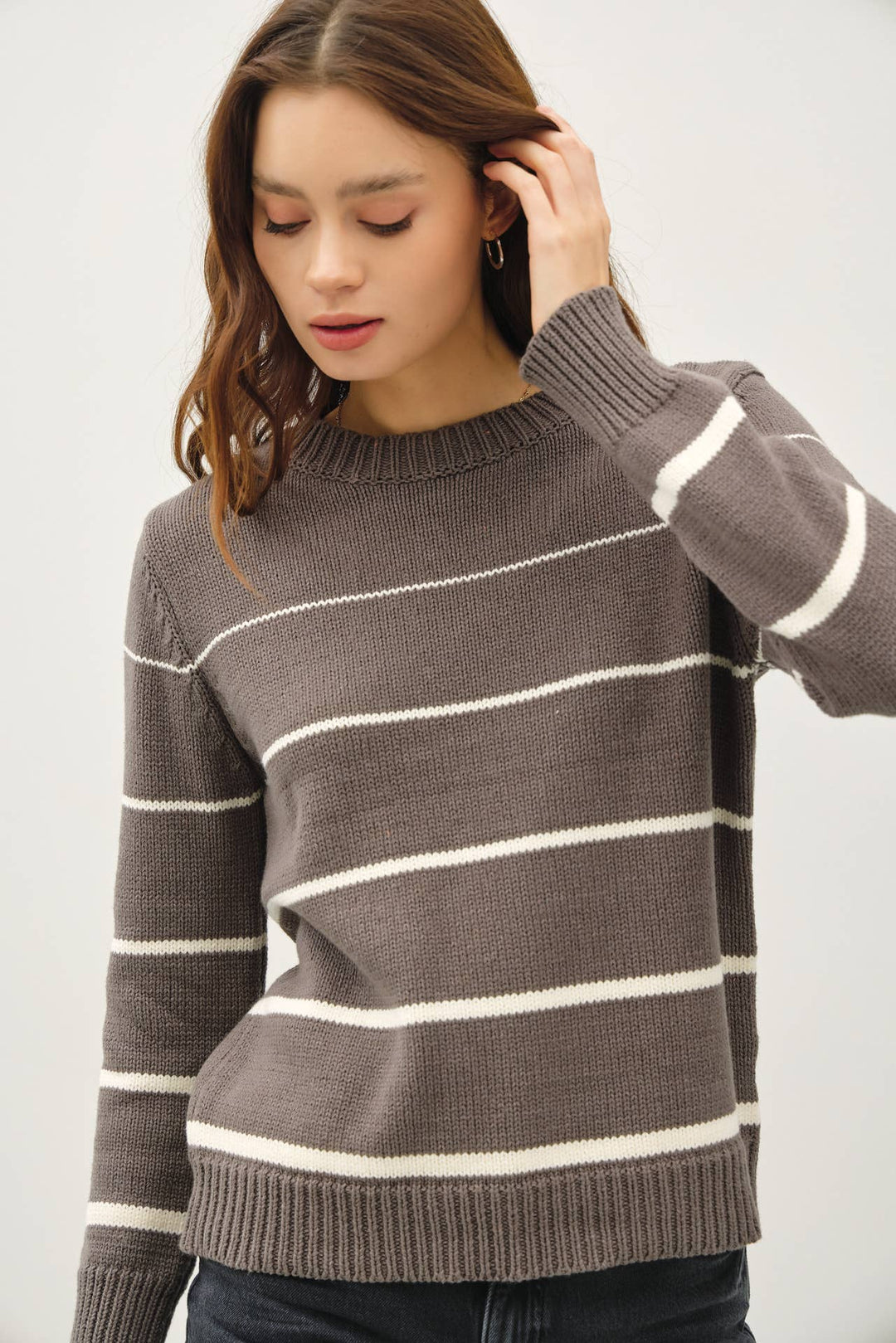 Women's Sweaters - GRADIENT WIDTH STRIPE SWEATER - Charcoal - Cultured Cloths Apparel